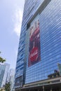 The JW Marriot with a Coca Cola ad on the side of the glass buildings with a gorgeous blue sky with clouds in Los Angeles Royalty Free Stock Photo