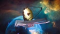JWST in space. Galaxy exploration. James Webb space observatory. Space telescope. Elements of this image furnished by NASA