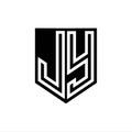 JY Logo monogram shield geometric white line inside black shield color design