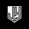 JY Logo monogram shield geometric black line inside white shield color design