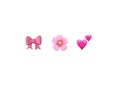 Emoji emoticon reactions color icon set : pink bow, Cherry Blossom, two hearts , vector isolated on white background Royalty Free Stock Photo