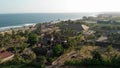 4K aerial flying drone panorama of tropical beach with black sand. Landscape panorama. Bali island Royalty Free Stock Photo