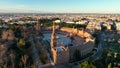 4k Aerial view of Plaza de Espana at sunrise in Seville, Spain. Royalty Free Stock Photo