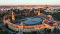 4k Aerial view of Plaza de Espana at sunrise in Seville, Spain. Royalty Free Stock Photo