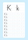 K Alphabet letters tracing worksheet with alphabet letters. Basic writing practice for kindergarten kids A4 paper ready to print v