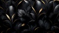 4K black luxury cloth, silk satin velvet, with floral shapes, gold threads, luxurious wallpaper, elegant abstract design Royalty Free Stock Photo