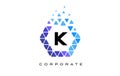K Blue Hexagon Letter Logo with Triangles. Royalty Free Stock Photo