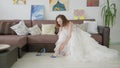 4K. The bride wears blue shoes on her wedding day Royalty Free Stock Photo