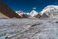 K2 and Broadpeak view from way to Ali camp, K2 base camp trek, Karakoram mountain range in Gilgit Baltistan, Pakistan