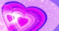 4K Concentric hearts exploding cute loving bg.Valentine\'s Day heart nubes with glitter particles.