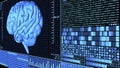 8K 3D Rendered Anatomical Brain Rotating in Brain Analysis Technology HUD concept including digital elements in Blue Color ver.3 Royalty Free Stock Photo
