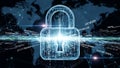 4K Digital Lock Cyber Security Concept Motion Graphics with Glowing Data Streams and Global Network Background Royalty Free Stock Photo
