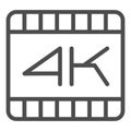 4k dimension movie frame line icon. Ultra high video quality extension symbol, outline style pictogram on white