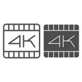 4k dimension movie frame line and solid icon. Ultra high video quality extension symbol, outline style pictogram on