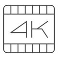 4k dimension movie frame thin line icon. Ultra high video quality extension symbol, outline style pictogram on white
