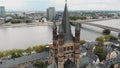 4k drone footage circling the historical Great Saint Martin Church of Cologne, Germany.