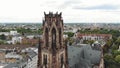 4k drone footage circling the historical tower of the Great Saint Martin Church in Cologne, Germany.