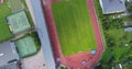 4k Drone shoot of the football field with stadium.