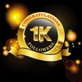 1k follower congratulation ribbon and round shape for banner, website and another printing material.