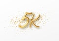 5k followers celebration design with Golden numbers, sparkling confetti and glitters. Realistic 3d festive illustration