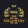 900K Followers celebration design. Luxurious 900K Followers logo for social media followers