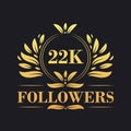 22K Followers celebration design. Luxurious 22K Followers logo for social media followers Royalty Free Stock Photo