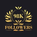 98K Followers celebration design. Luxurious 98K Followers logo for social media followers