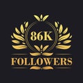 86K Followers celebration design. Luxurious 86K Followers logo for social media followers Royalty Free Stock Photo