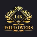 14K Followers celebration design. Luxurious 14K Followers logo for social media followers