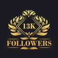 13K Followers celebration design. Luxurious 13K Followers logo for social media followers