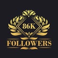 86K Followers celebration design. Luxurious 86K Followers logo for social media followers Royalty Free Stock Photo