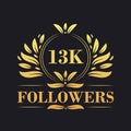 13K Followers celebration design. Luxurious 13K Followers logo for social media followers