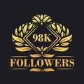 98K Followers celebration design. Luxurious 98K Followers logo for social media followers