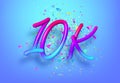 10k followers celebration design with Rainbow numbers, sparkling confetti and glitters. Realistic 3d festive