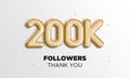 200k followers celebration. Social media poster. Followers thank you lettering. 3D Rendering