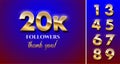 20k followers celebration vector banner with text and numbers set