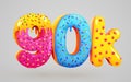 90k or 90000 followers donut dessert sign. Social media friends, followers. Thank you. Celebrate of subscribers or followers