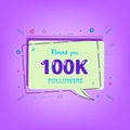 100K Followers thank you banner. Vector illustration.