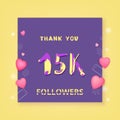 15K followers thank you card. Vector illustration.