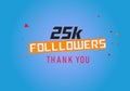 25k followers thank you colorful celebration template. social media 25000 followers achievement banner