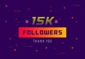 15k followers thank you colorful celebration template. social media followers banner 15000 followers thank you design