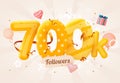 700k or 700000 followers thank you Pink heart, golden confetti and neon signs. Social Network friends, followers, Web