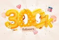 300k or 300000 followers thank you Pink heart, golden confetti and neon signs. Social Network friends, followers, Web Royalty Free Stock Photo