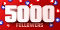 5k or 5000 followers thank you. Social Network friends, followers, Web user Thank you celebrate of subscribers or