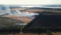 4K footage of a burning wheat field. aerial shooting