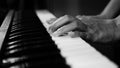 4K footage of piano music pianist hands playing monochrome black and white color. musical instrument grand piano selective focus