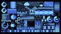 8K Futuristic detailed AI HUD including Cloud computing, Database, Coding, and digital elements in Blue Color ver.1 full view