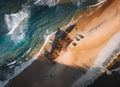 K& x27;gari High angle aerial bird& x27;s eye drone view of the Maheno shipwreck on Seventy-Five Mile Beach on Fraser Royalty Free Stock Photo