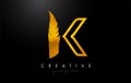 K Golden Gold Feather Letter Logo Icon Design With Feather Feathers Creative Look Vector Illustration Royalty Free Stock Photo