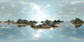 8K HDRI map: ocean landscape - islands with mountains and sandy beaches under a sunny sky realistic 360 degree render for spheric